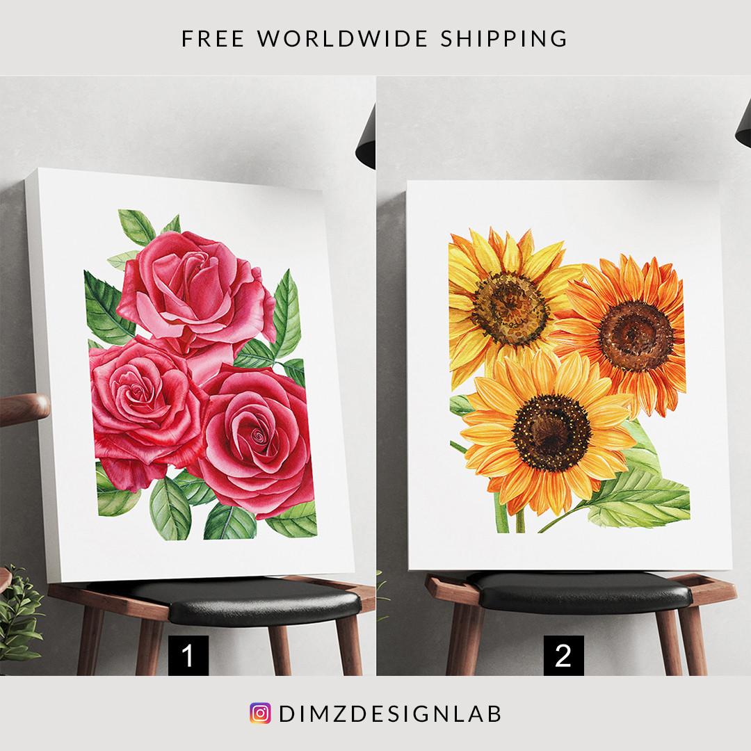 Rose Sunflower Lavender Flower Floral Painting Canvas Print Art Print Wall Art Wall Decor Wall Hanging 11 X 14 Inch Home Furniture On Carousell