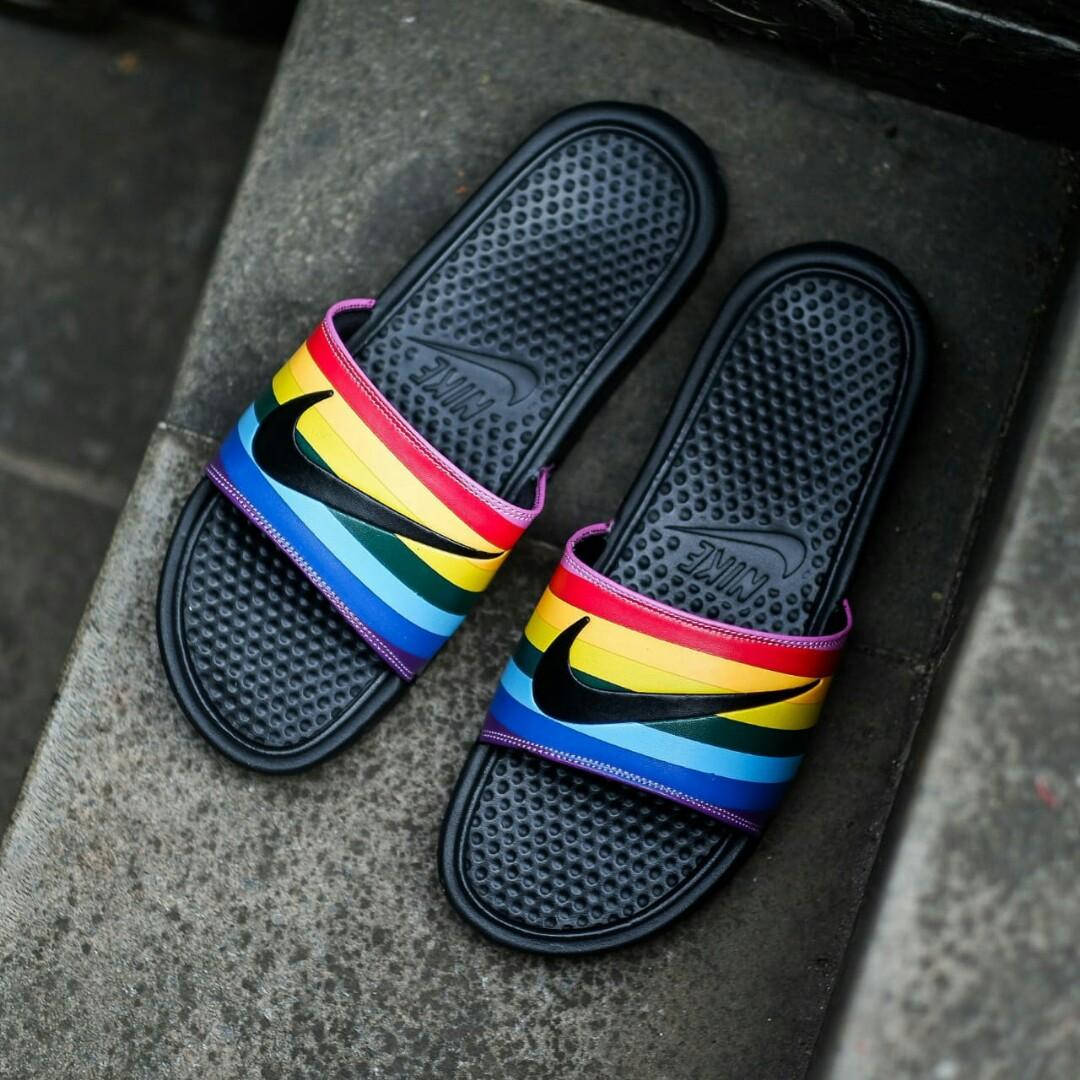 nike slippers rainbow