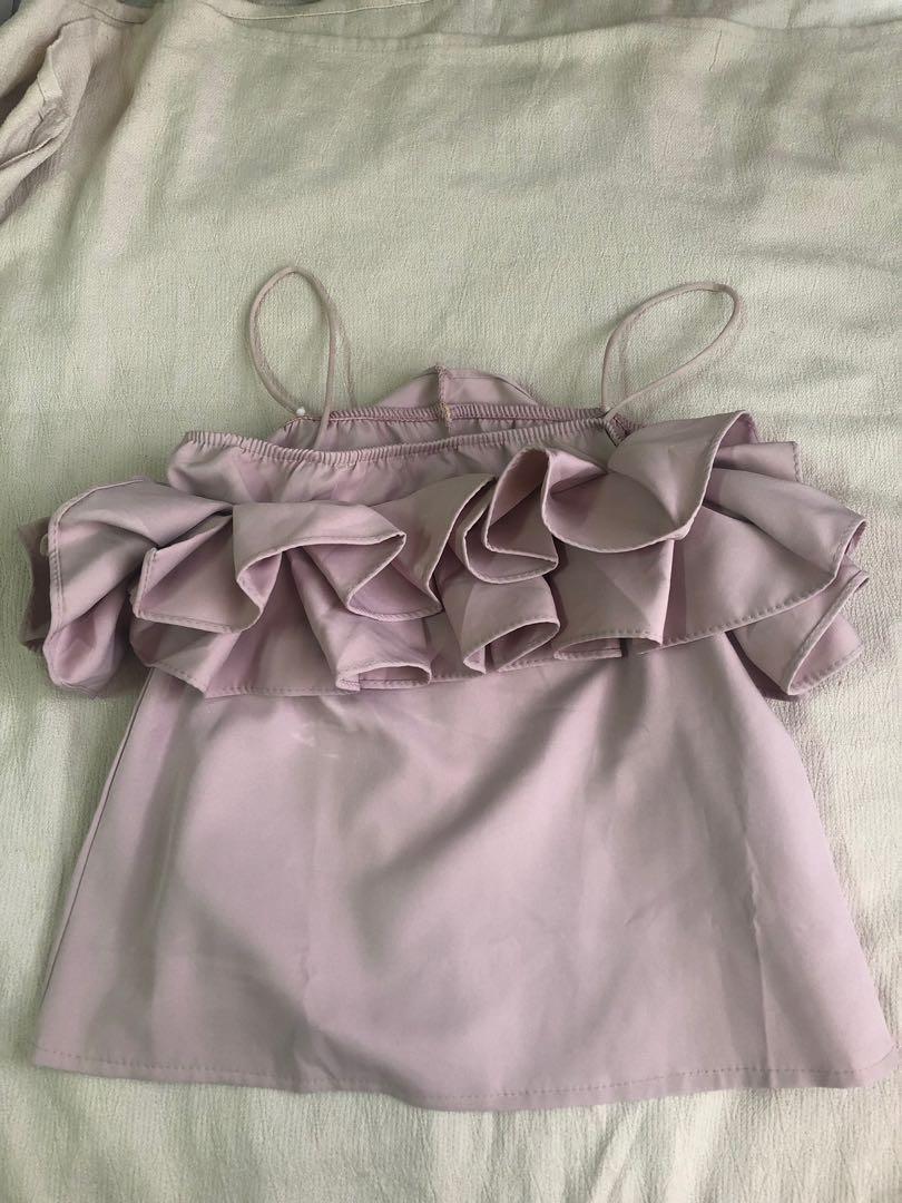 Spaghetti Ruffle Top, Women's Fashion, Tops, Sleeveless on Carousell