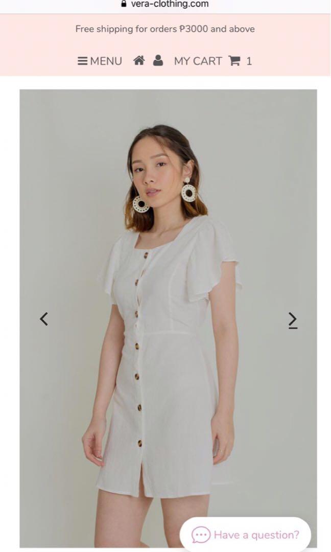 White dress (Category: Dresses) located in Manila. Submitted by declutter_____ (Listing ID 247088386, Image 1). Description: This gorgeous dress is perfect for casual days. It highlights a frilled sleeve and functional buttons. Product details - Cotton linen - Relaxed fit - Frilled sleeves - Functional buttons Size guide Freesize: fits extra small to medium Bust: 30 to 34 inches Waist: 24 to 28 inches .