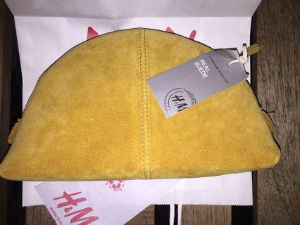 🏳️‍🌈 H&M Genuine Suede Leather Unisex Clutch  Mustard Yellow Pouch Purse  