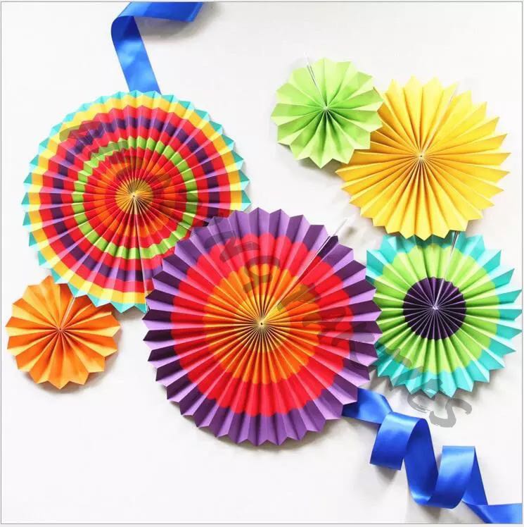 6 pc Rainbow Paper Fan Party Decoration Set, Hobbies & Toys, Stationery