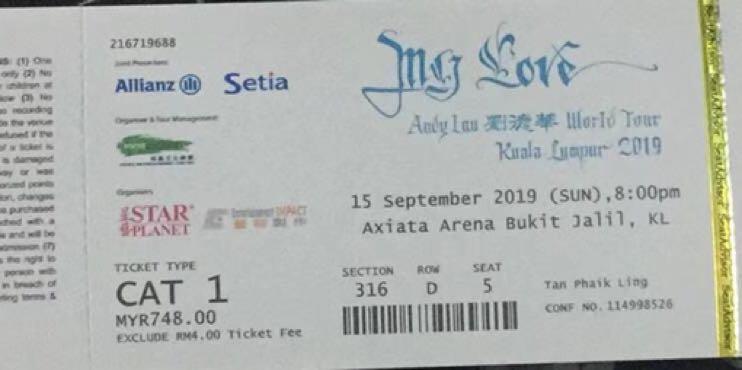 Andy Lau Kl Concert Tickets X 2 Entertainment Events Concerts On Carousell
