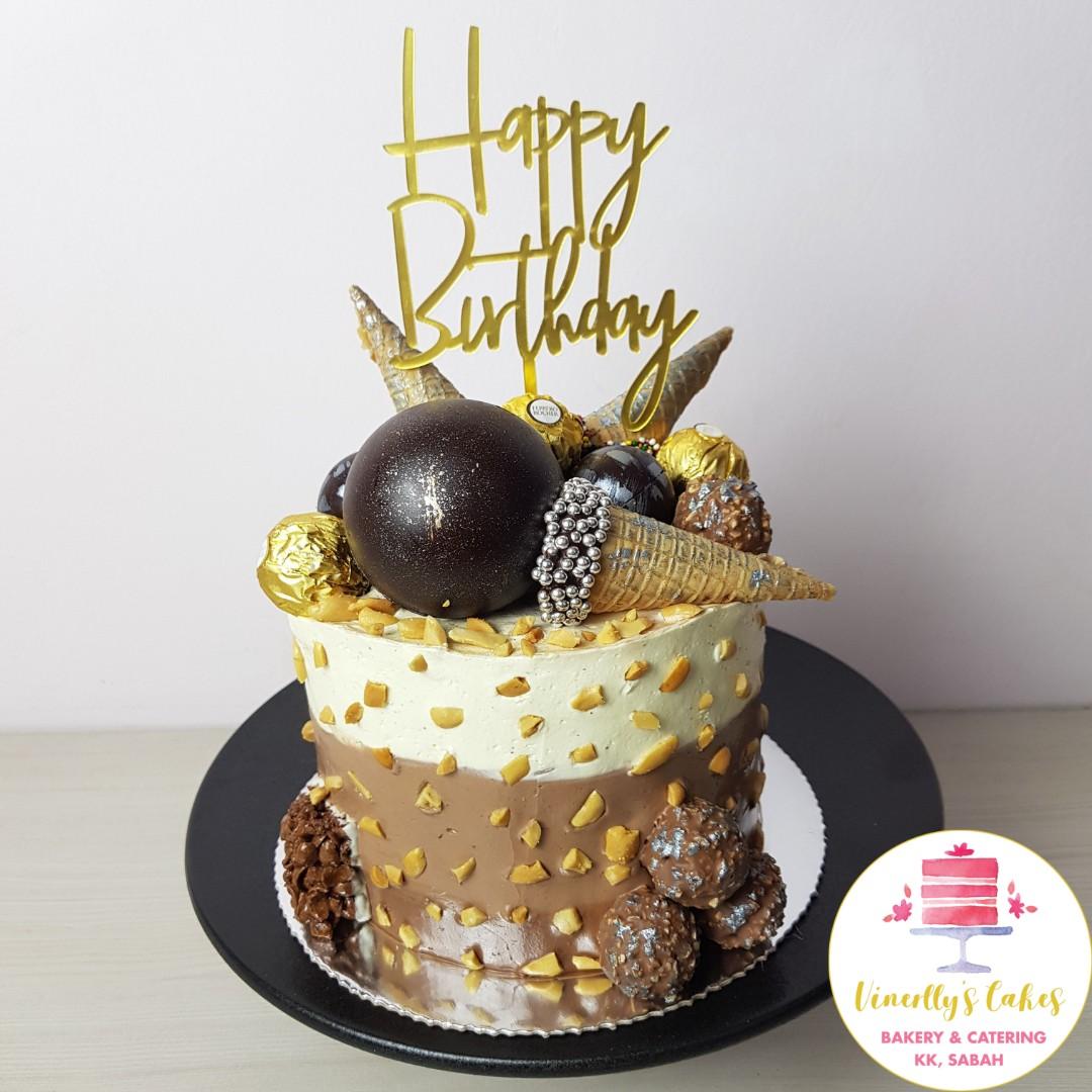 Birthday Cake With Ferrero Rocher And Chocolate Sphere Food Drinks Baked Goods On Carousell