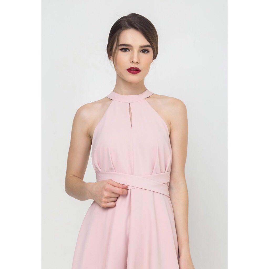 Nyla Midi Dress Pink Halter Neck Wanita Fashion Ladies Gaun Pesta Women  #promodressaja, Fesyen Wanita, Pakaian Wanita, Gaun u0026 Rok di Carousell