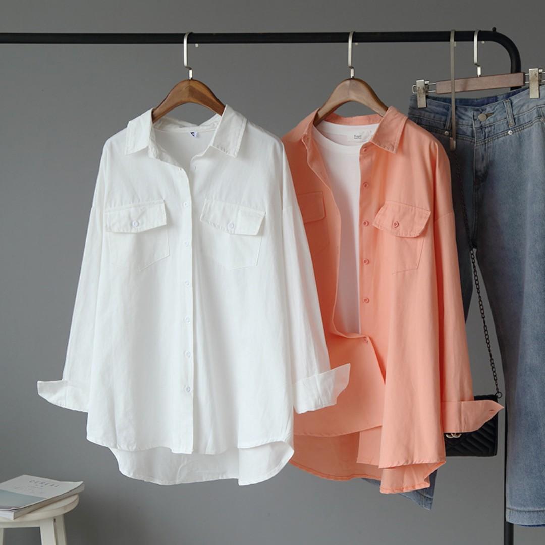 Oversize Pastel Colour Denim Long Sleeve Casual Work Office Korean