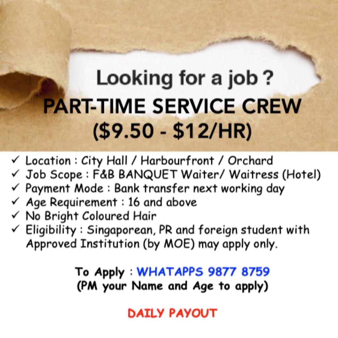 Part Time Banquet Service Crew Jobs Hospitality F B On Carousell