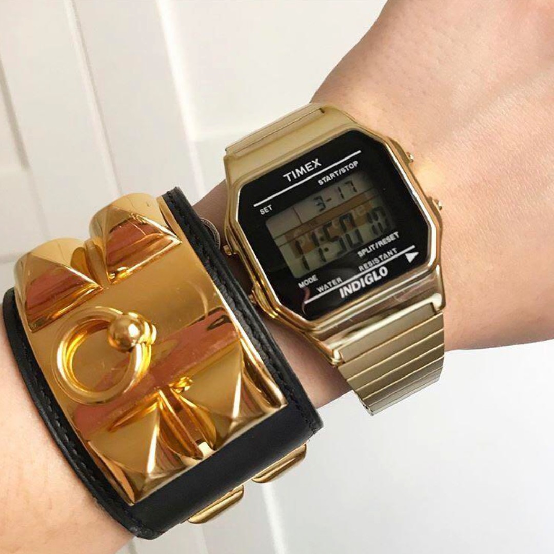 supreme timex digital watch gold
