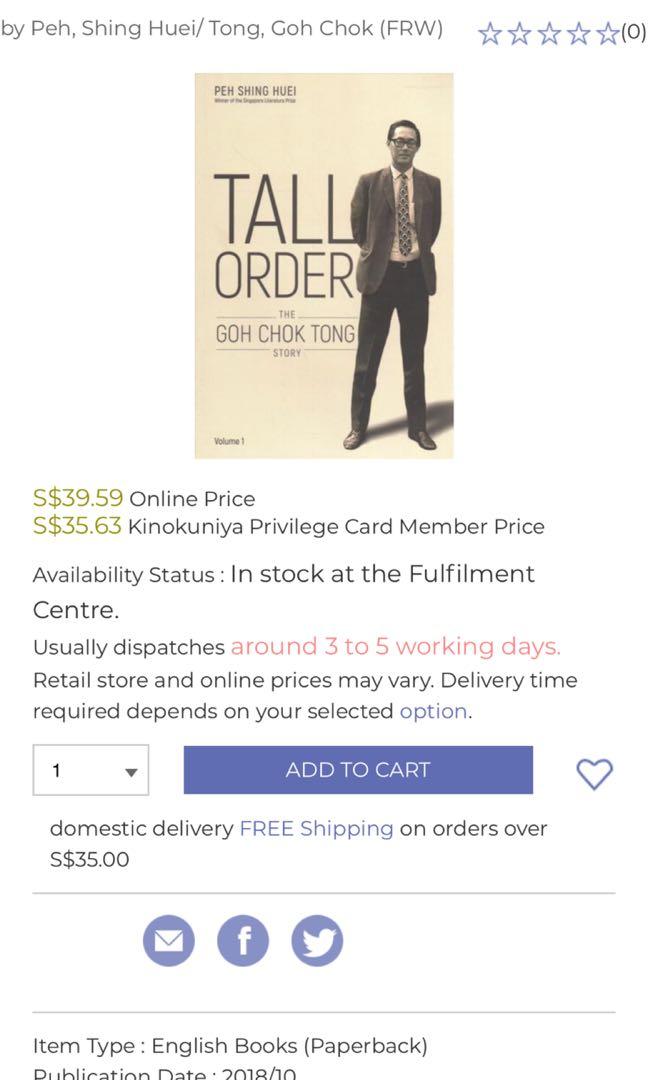 Tall Order The Goh Chok Tong Story Books Stationery Non
