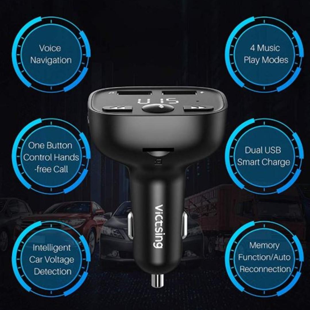 VicTsing BH268A Bluetooth FM Transmitter LED Screen Adapter Car Kit 2