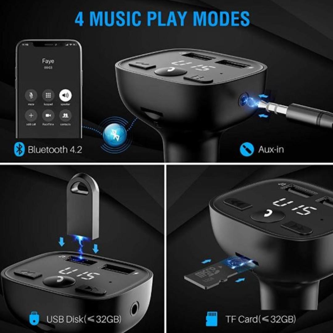 VicTsing BH268A Bluetooth FM Transmitter LED Screen Adapter Car Kit 2