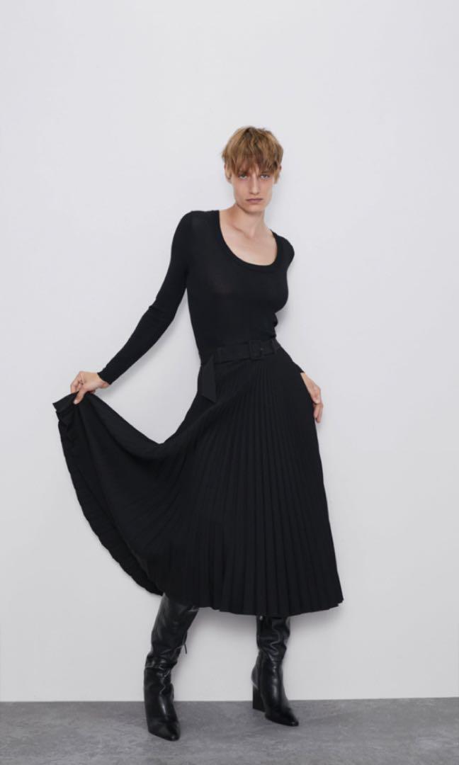 Zara pleated midi skirt with belt