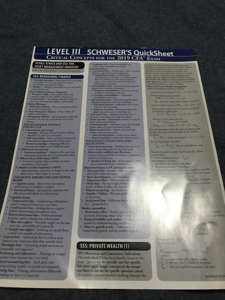 CFA Level 3 QuickSheet, Hobbies & Toys, Books & Magazines, Assessment