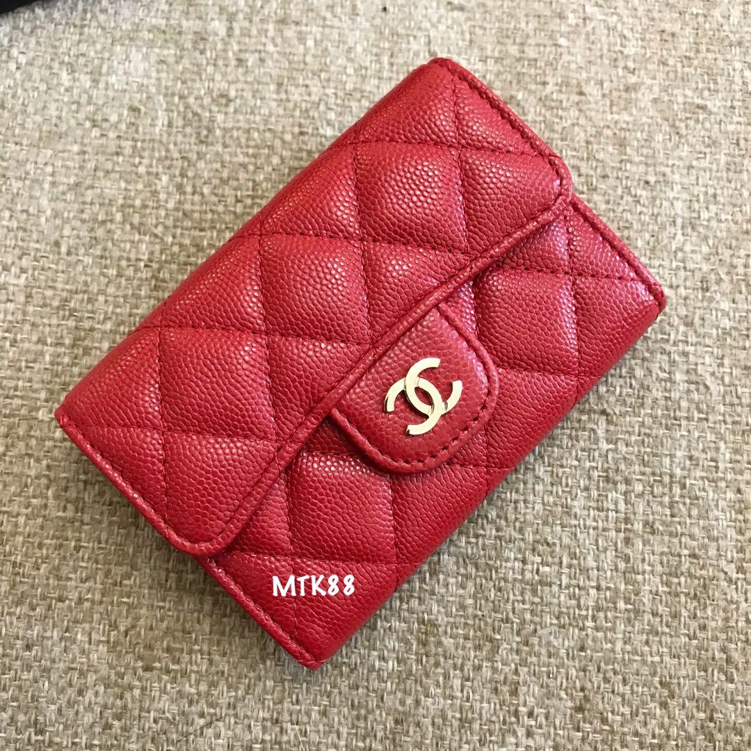 CHANEL 19B red card holder, Luxury, Bags & Wallets on Carousell