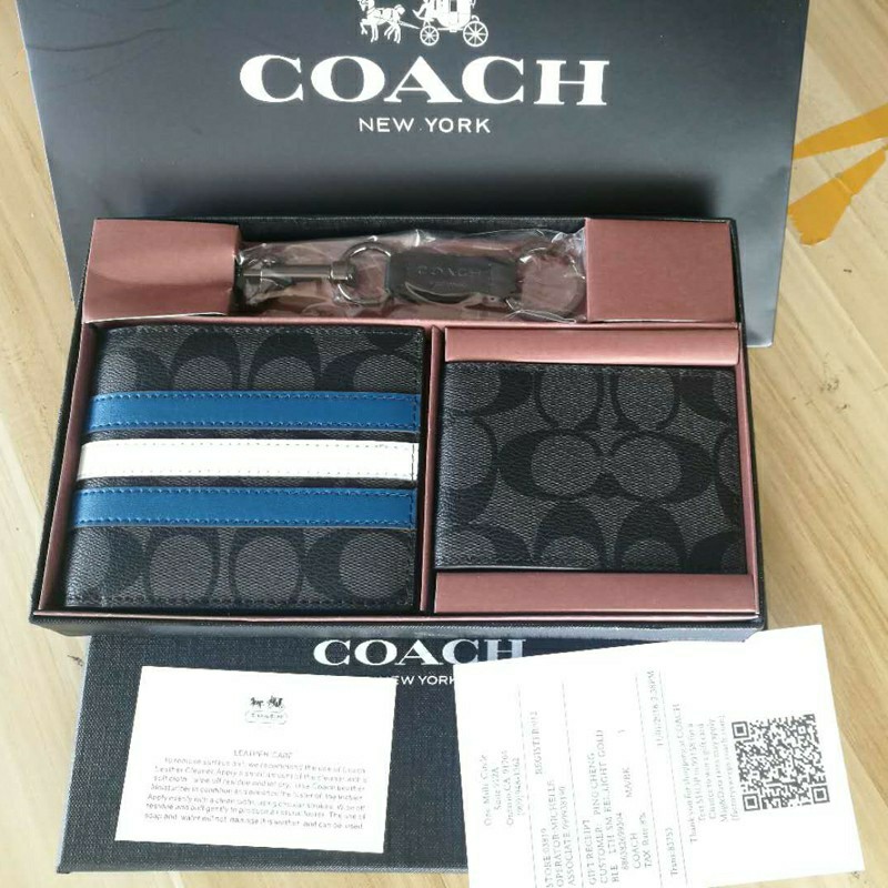 Coach wallet sales blue stripes