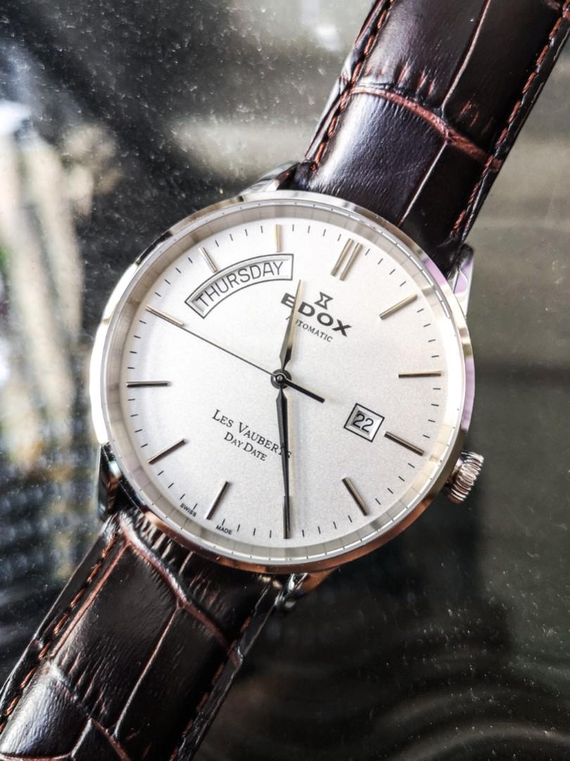 Edox les vauberts day date automatic men's watch discount