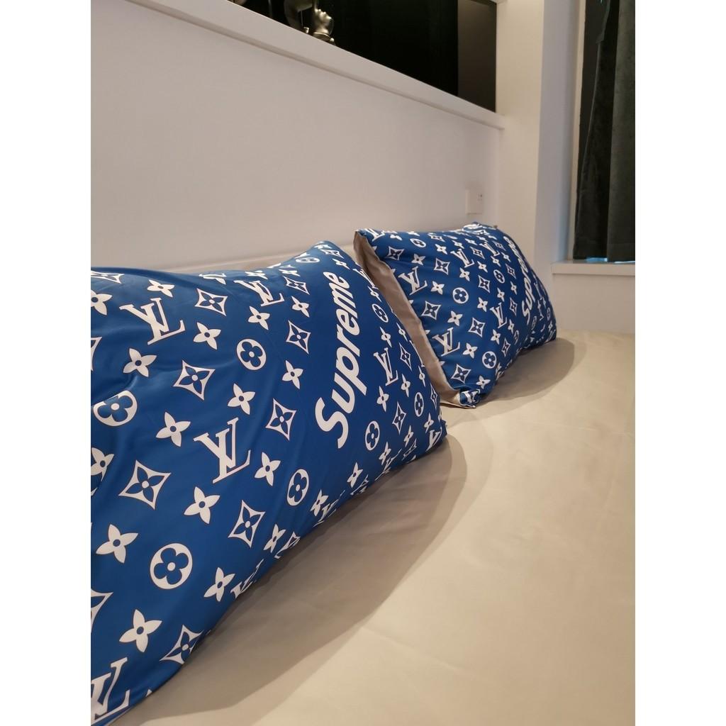 Louis Vuitton x Supreme In Blue Monogram Edition Background Comforter  Bedding Set - Mugteeco