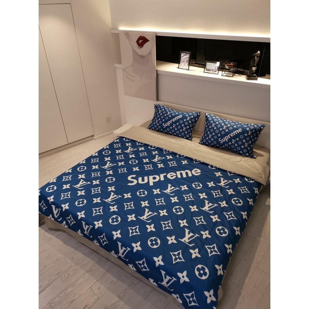 Louis Vuitton x Supreme Luxury Bedroom Duvet Cover Louis Vuitton Bedding Set  - Binteez