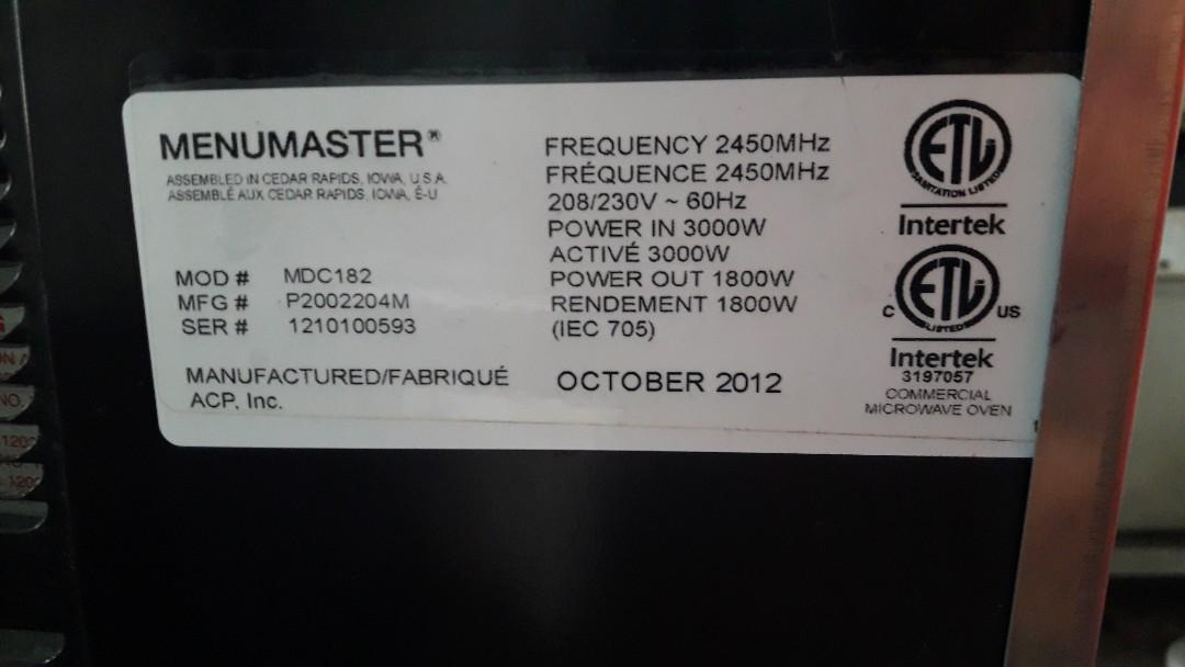Menumaster Commercial Microwave Oven, Furniture & Home Living ...