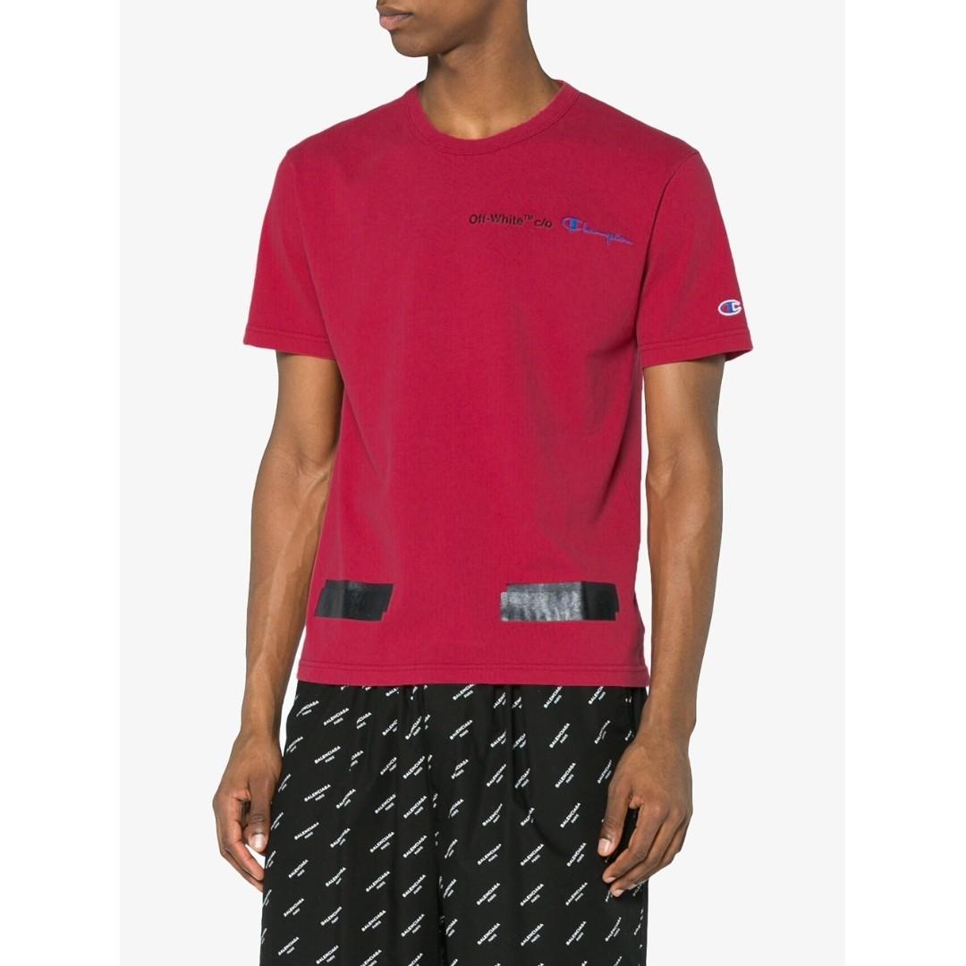 off white x champion tee red
