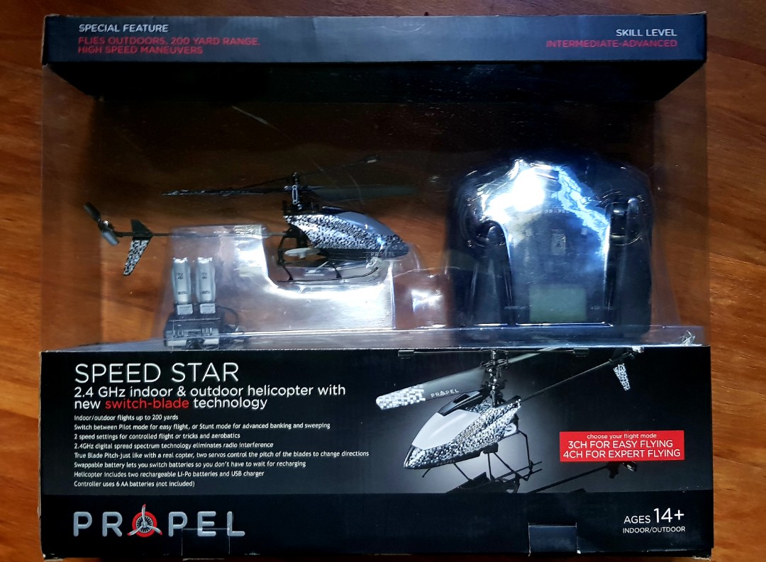 blue remote control helicopter