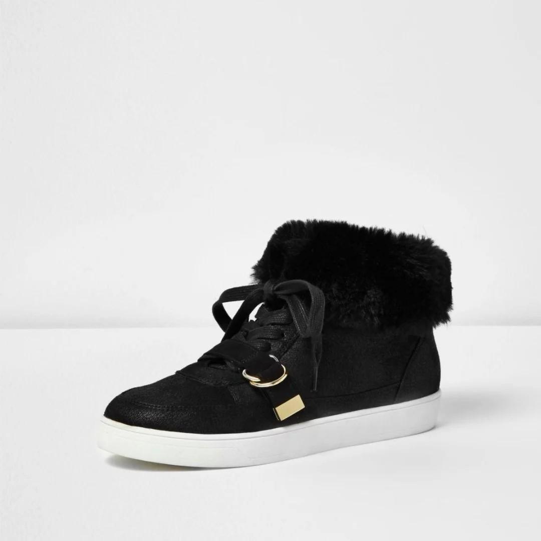 River Island black faux fur trim boots Women s Fashion Footwear
