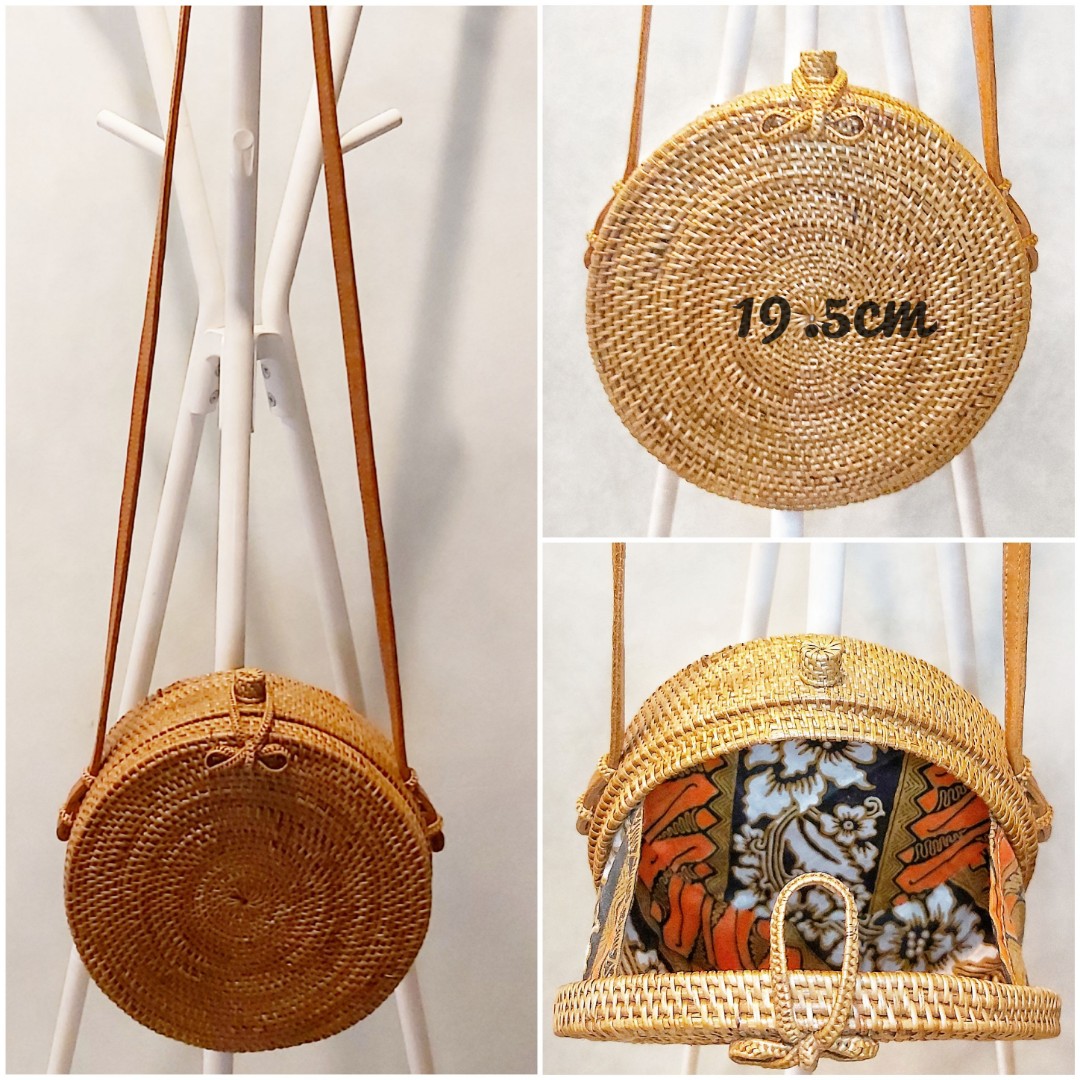 Round Rattan Sling Bag, Women's Fashion, Bags & Wallets, Crossbody