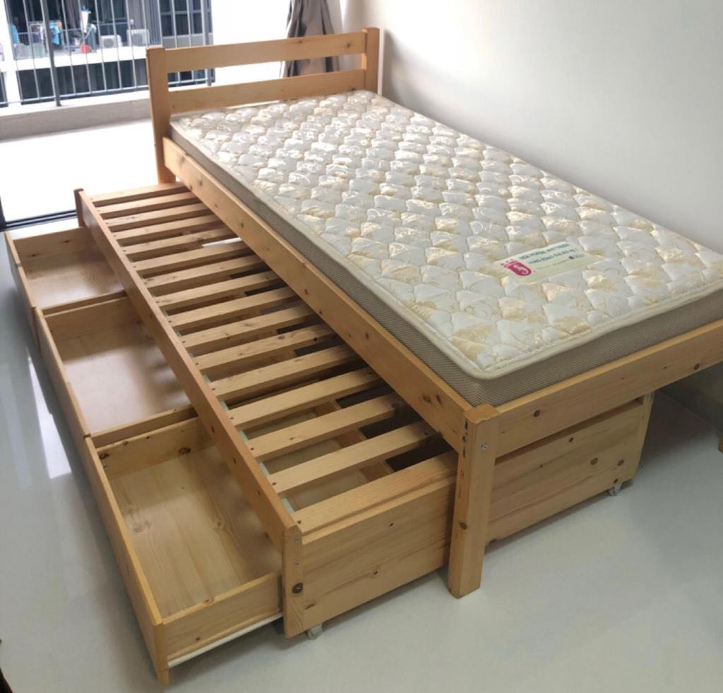 Single bed with top pull out storage
