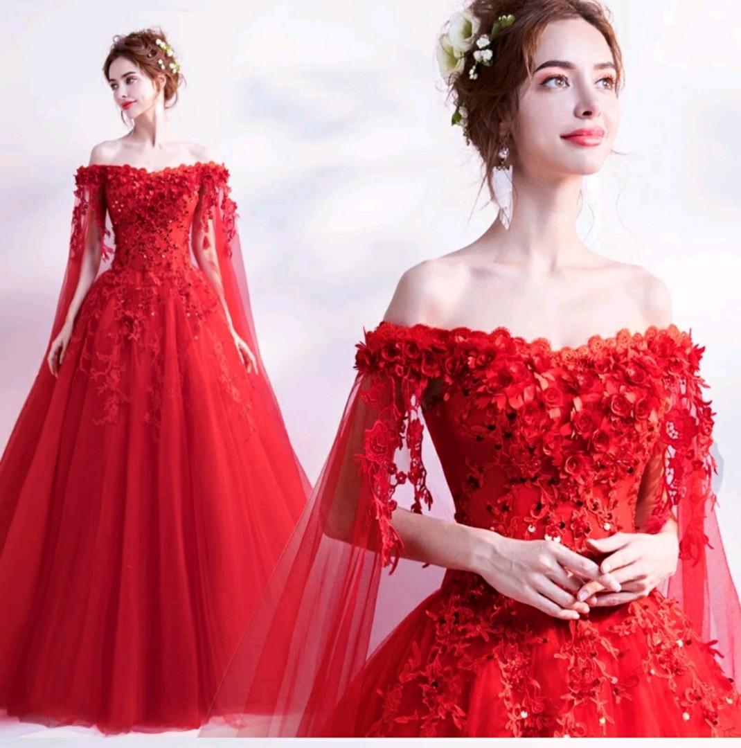 Wedding Gown wedding dress RED WHITE Women s Fashion Dresses