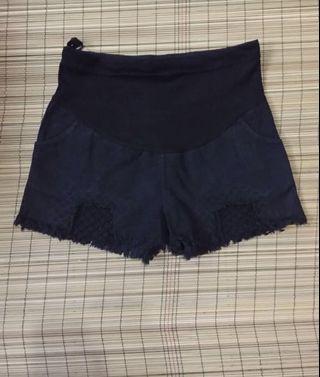 Maternity black denim mesh shorts size 34 hipline