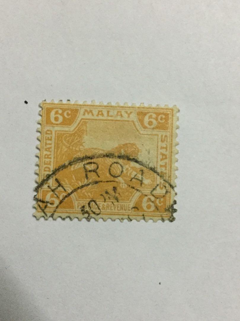 1922 Malaya FMS 6c Orange Watermarks Multiple Script CA, Hobbies & Toys