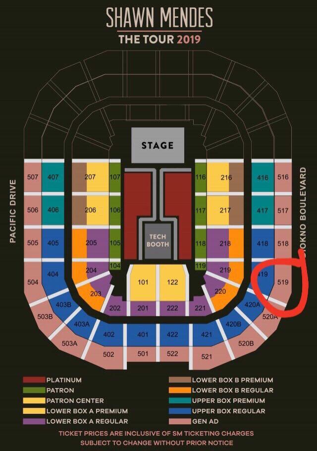 (2) Shawn Mendes The Tour Manila Tickets Gen Ad 519 Coral, Row E, Seat