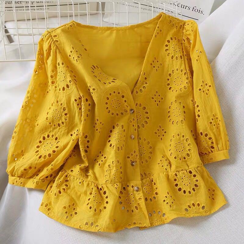 Yellow lace blouse new arrivals