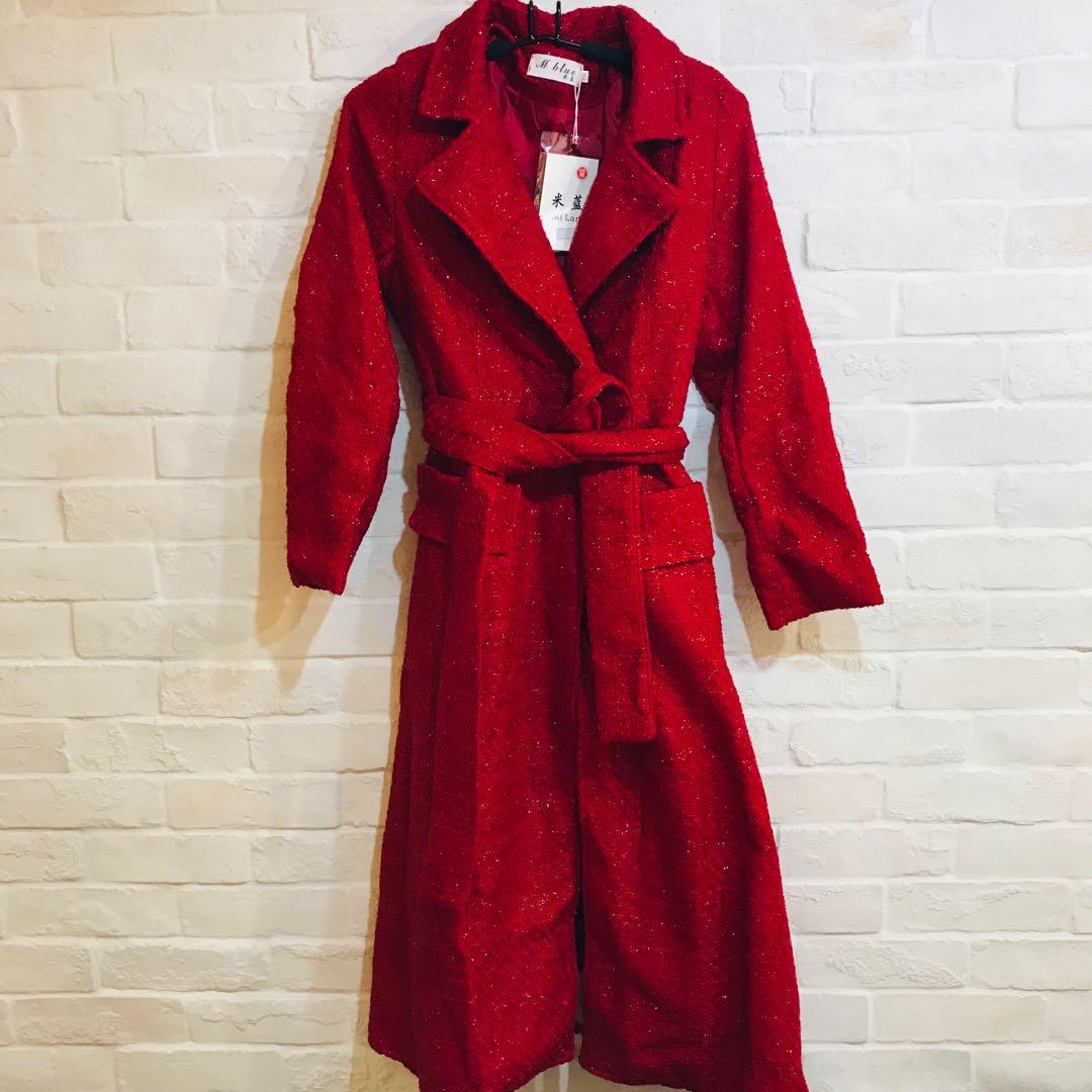 Women S Collect Waist Worsted Coat Long Sleeve Tweed