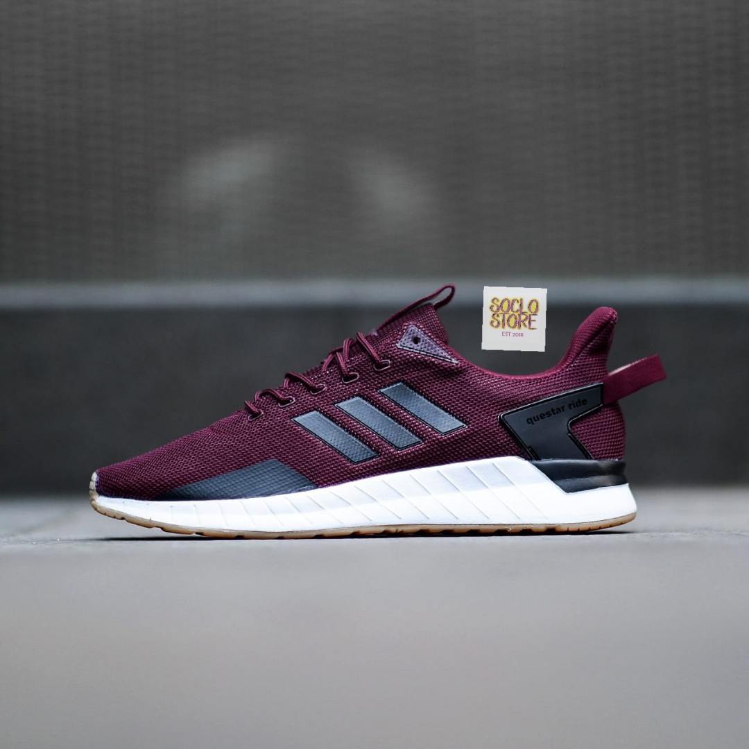 ADIDAS QUESTAR RIDE MAROON STRIP BLACK ORIGINAL Fesyen Pria Sepatu Sneakers di Carousell