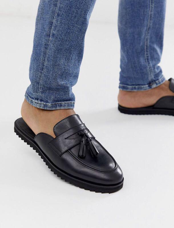 mens leather mule loafers