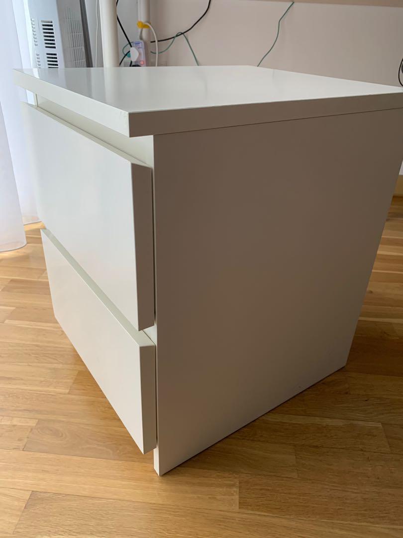 Bedside Table IKEA Malm White color, Furniture & Home Living, Furniture