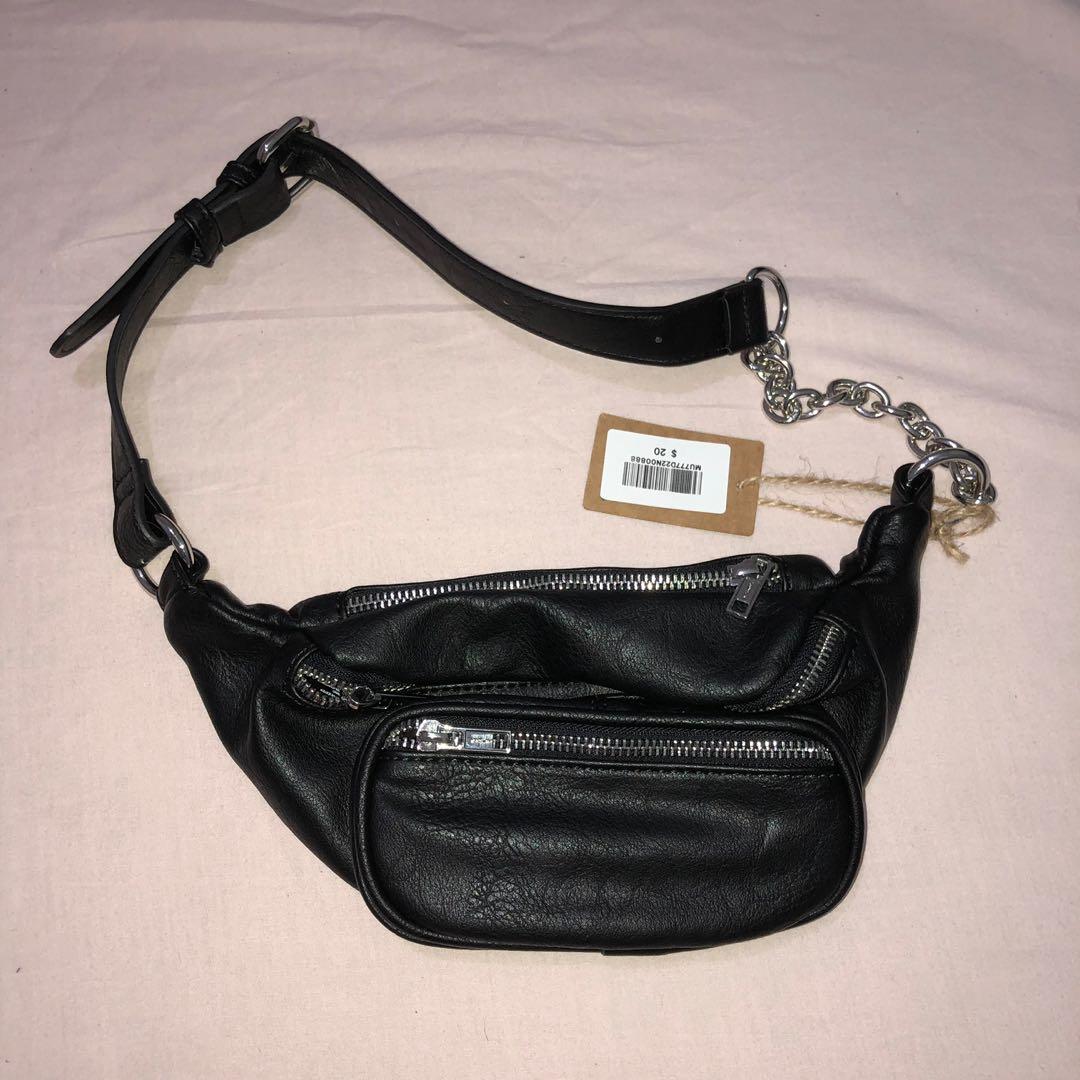 New brandy melville black faux leather fanny pack Purse Bag NWT one size 