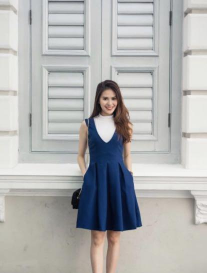 Desiree Pinafore Dress in Navy