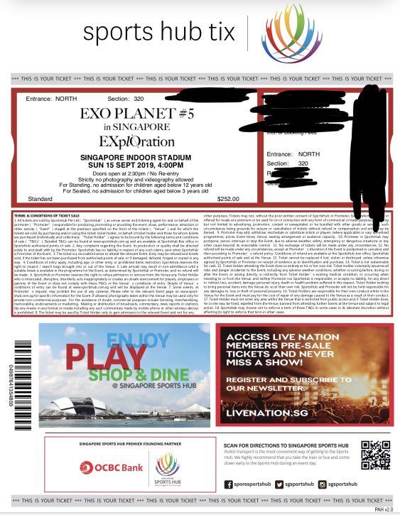 EXO Concert 2019 (Section 320 Seated) 2 Tickets, Hobbies & Toys