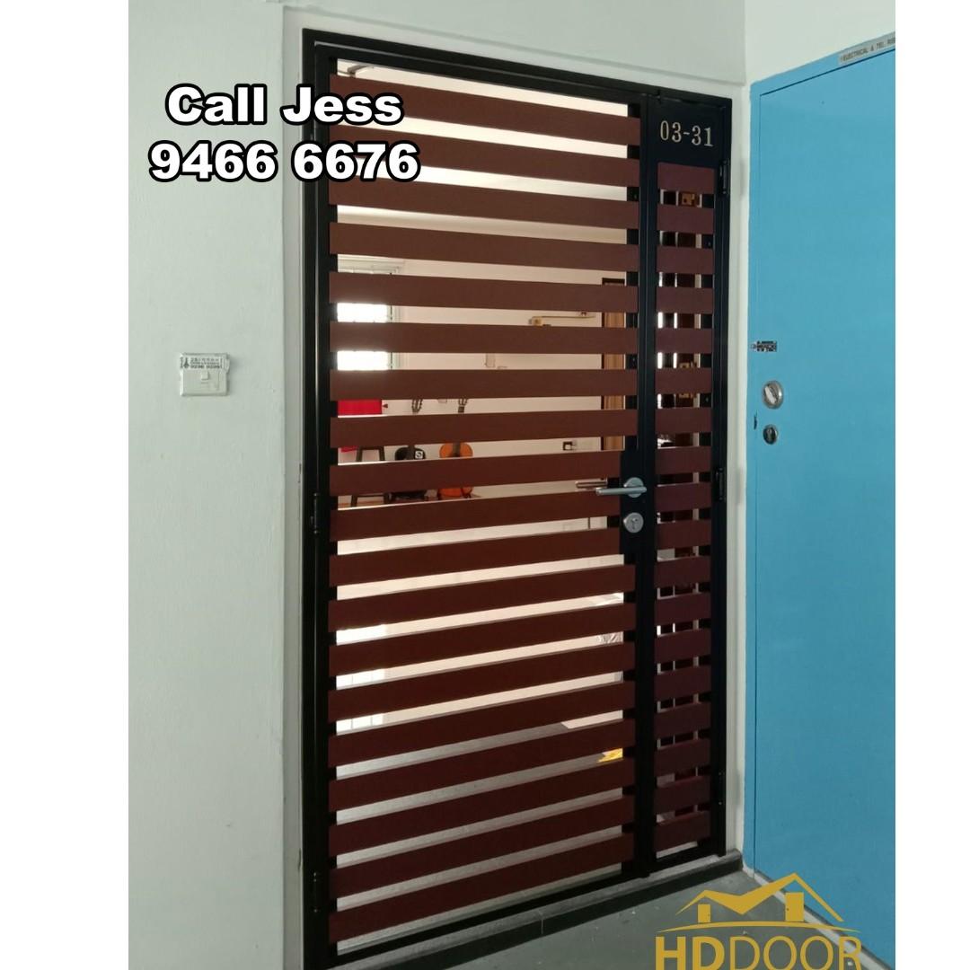 Hdb Gate With Wooden And Main Door And Digital Lock Home Services Renovations On Carousell