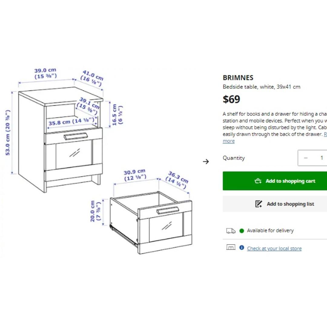 IKEA bedside table BRIMNES, Furniture & Home Living, Furniture