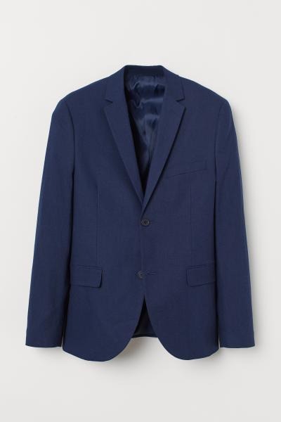 Jas Slim Fit Linen Blazer H M Navy Blue Men Fesyen Pria