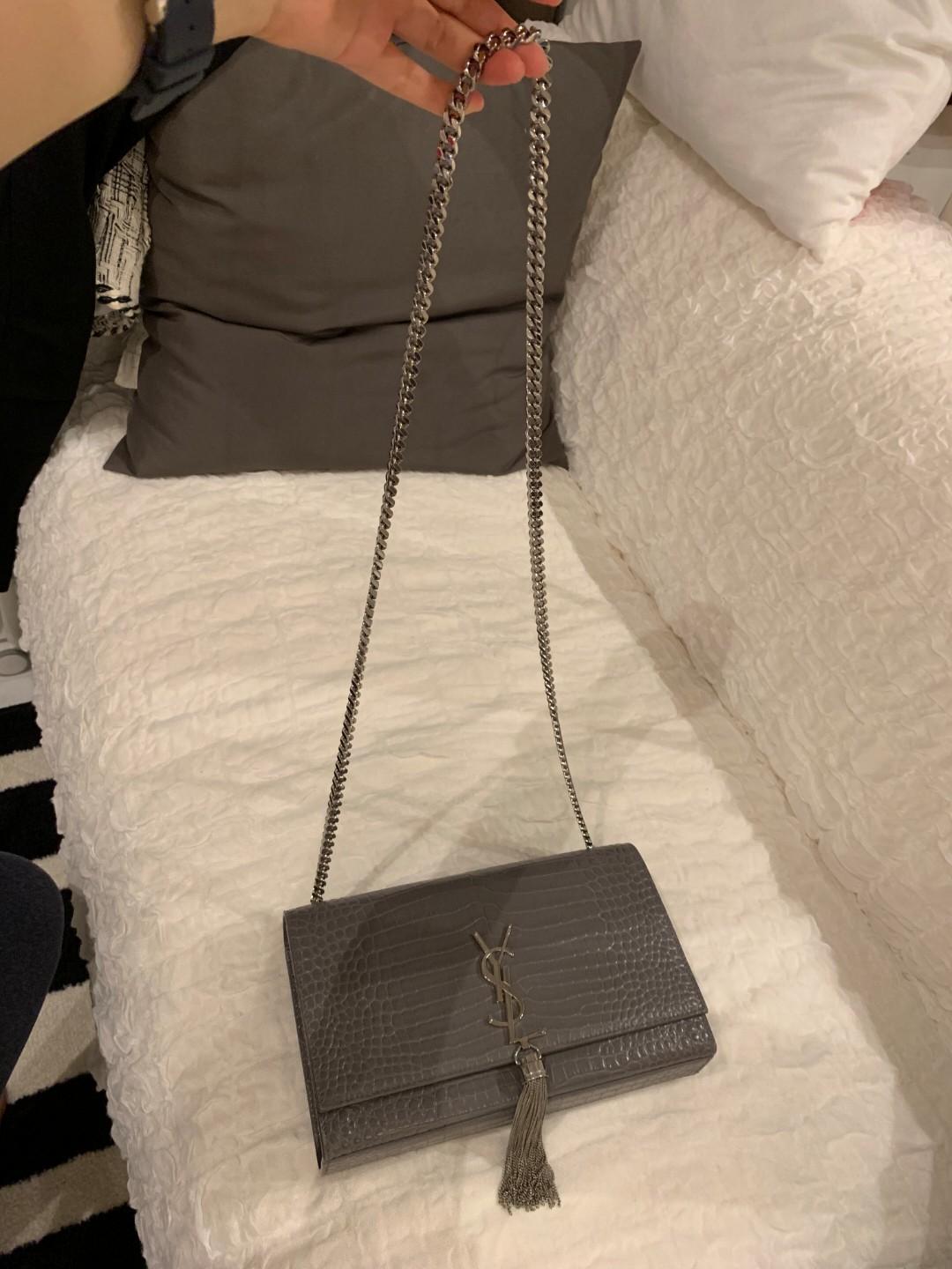 Kate medium with tassel in embossed crocodile shiny leather sale
