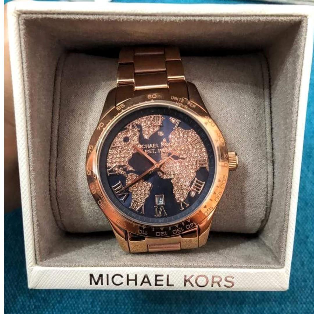 michael kors rose gold world map watch