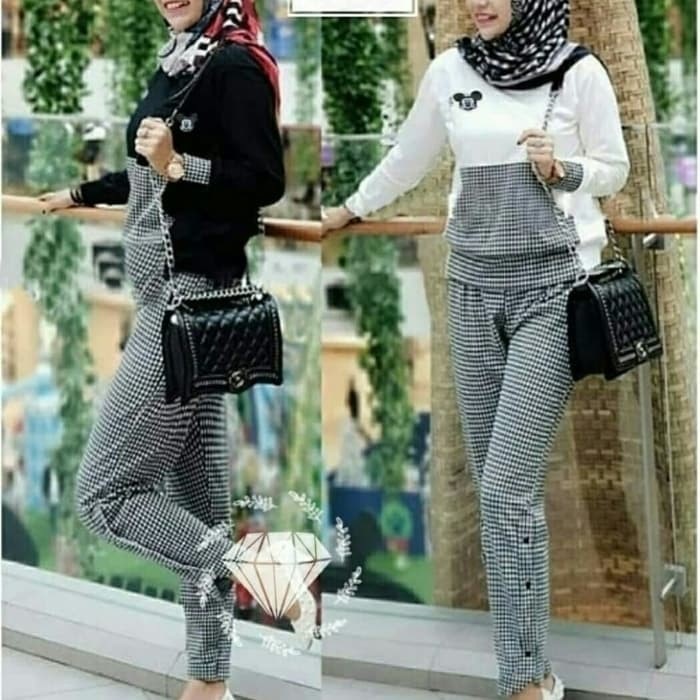 Free Ongkir Setelan Combi Square Mickey Mayra Hitam Women S