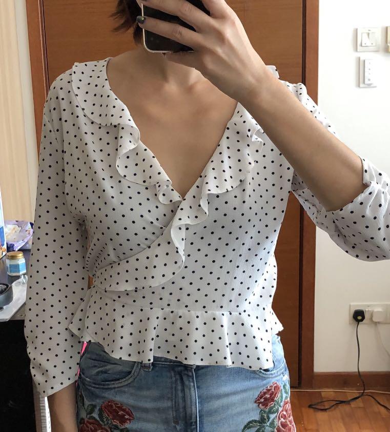 spotty wrap blouse