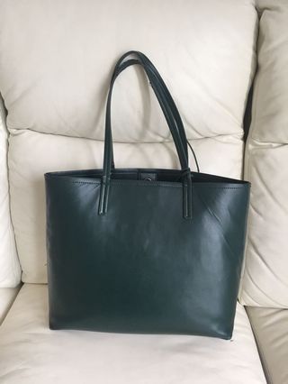 Forever 21 Forest Green Faxu Leather Tote 墨綠 上膊 袋64223198407682110