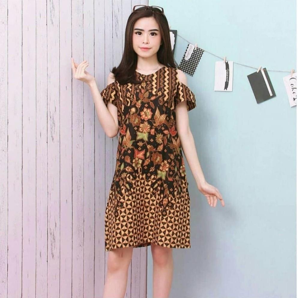Bd19l Jimena Batik Dress Terusan Midi Baju Formal Casual
