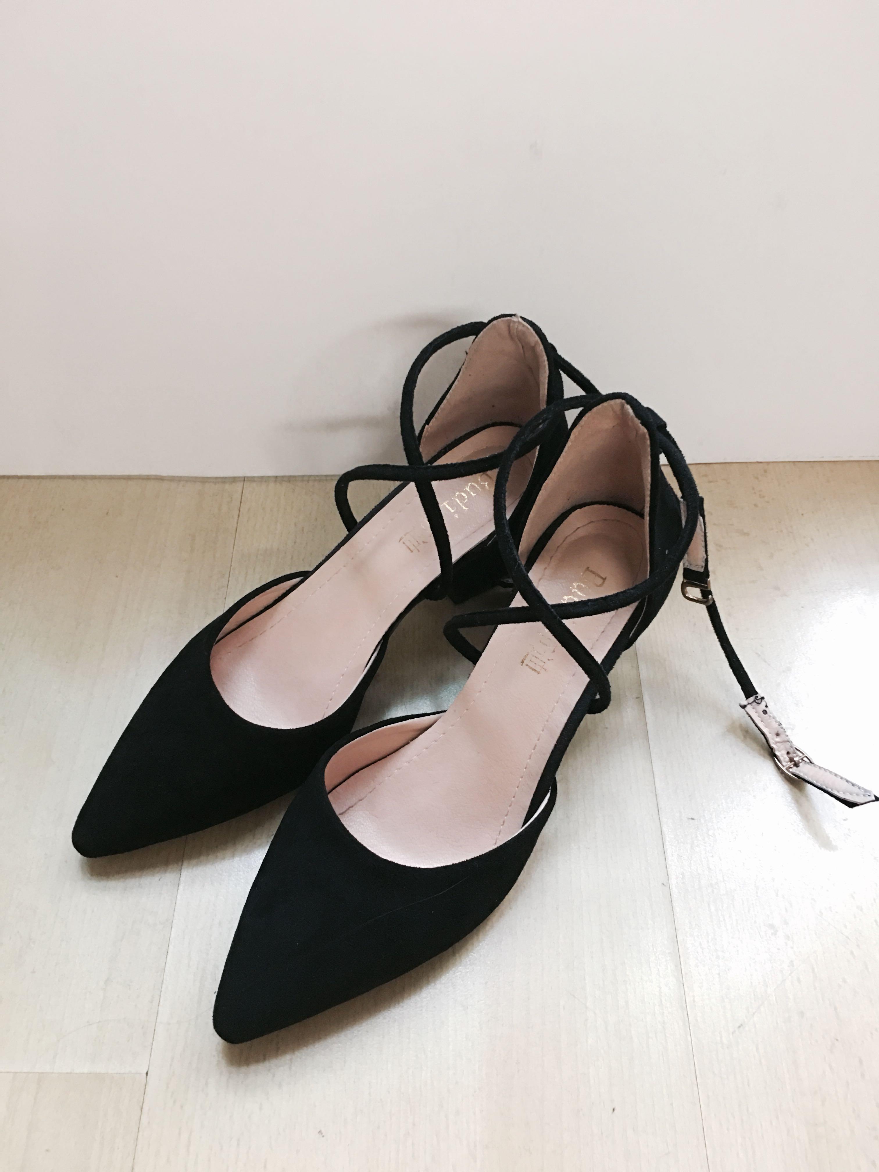 Black covered toe block heels, Women's 